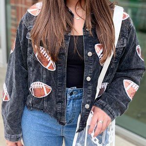 Game Day Football Sequin Denim Jacket